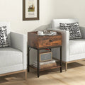Industrial Bedside Table Nightstand with Charging Station-Rustic Brown - Rustic Brown - Nightstands