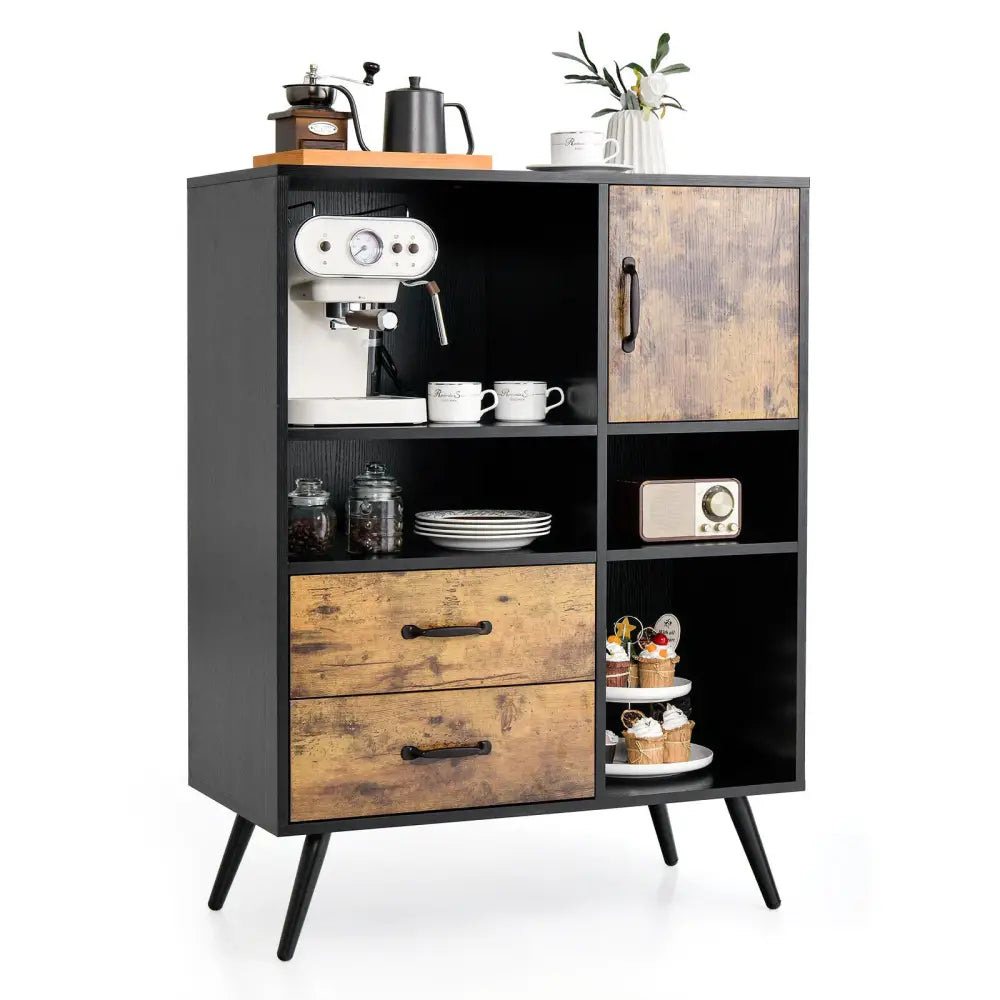 Industrial Buffet Sideboard Kitchen Cupboard with Cubbies Drawers-Rustic Brown - Rustic Brown - Sideboards Cabinets &