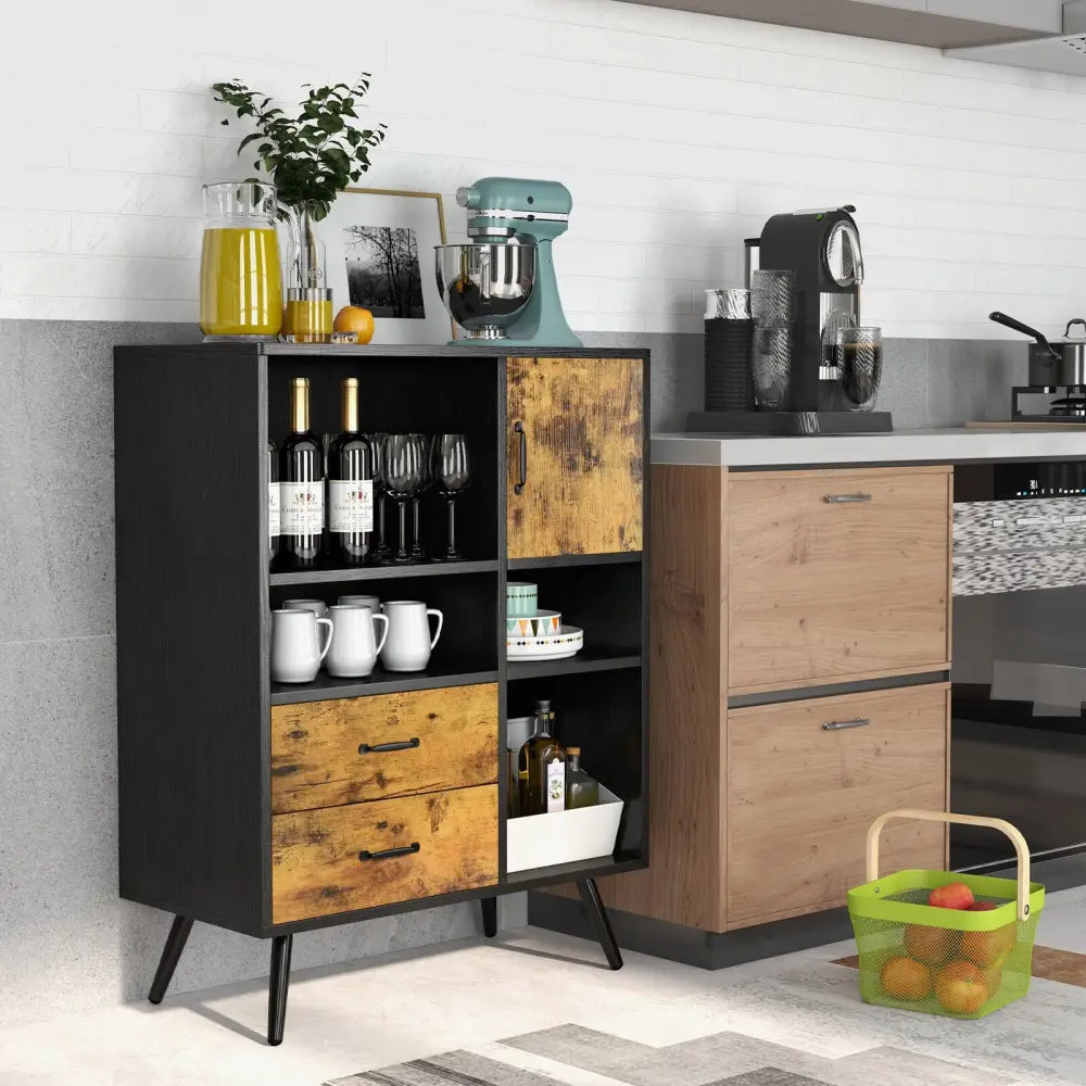 Industrial Buffet Sideboard Kitchen Cupboard with Cubbies Drawers-Rustic Brown - Rustic Brown - Sideboards Cabinets &