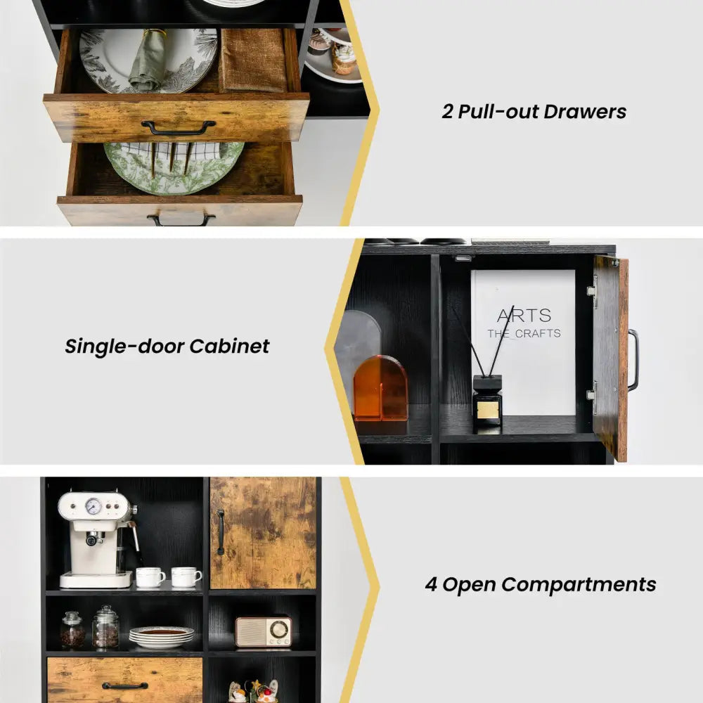Industrial Buffet Sideboard Kitchen Cupboard with Cubbies Drawers-Rustic Brown - Rustic Brown - Sideboards Cabinets &