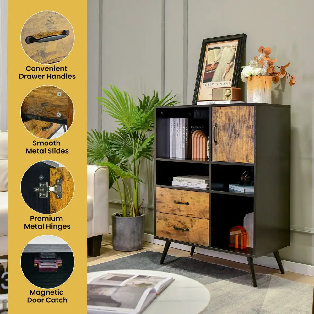 Industrial Buffet Sideboard Kitchen Cupboard with Cubbies Drawers-Rustic Brown - Rustic Brown - Sideboards Cabinets &