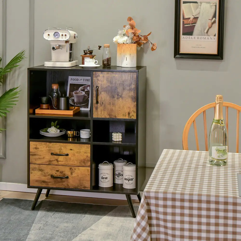 Industrial Buffet Sideboard Kitchen Cupboard with Cubbies Drawers-Rustic Brown - Rustic Brown - Sideboards Cabinets &
