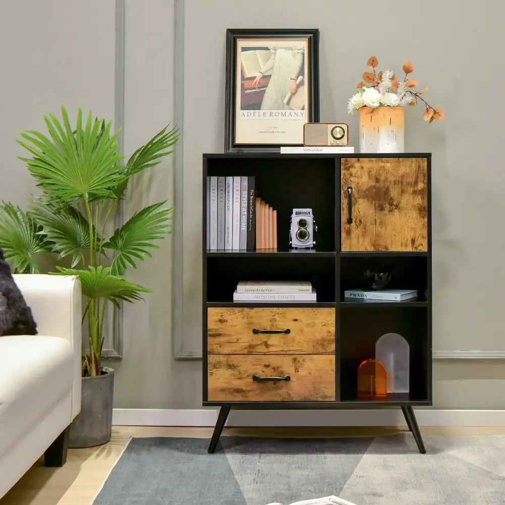 Industrial Buffet Sideboard Kitchen Cupboard with Cubbies Drawers-Rustic Brown - Rustic Brown - Sideboards Cabinets &