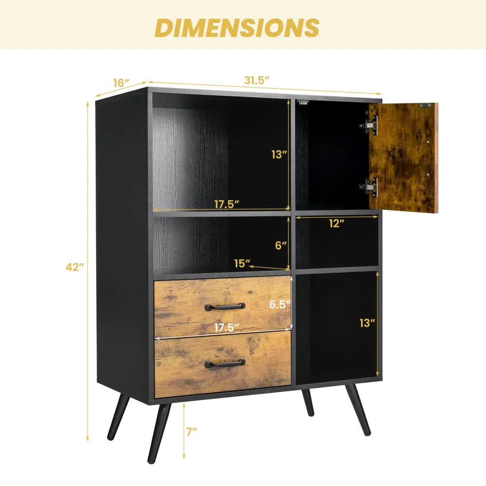 Industrial Buffet Sideboard Kitchen Cupboard with Cubbies Drawers-Rustic Brown - Rustic Brown - Sideboards Cabinets &