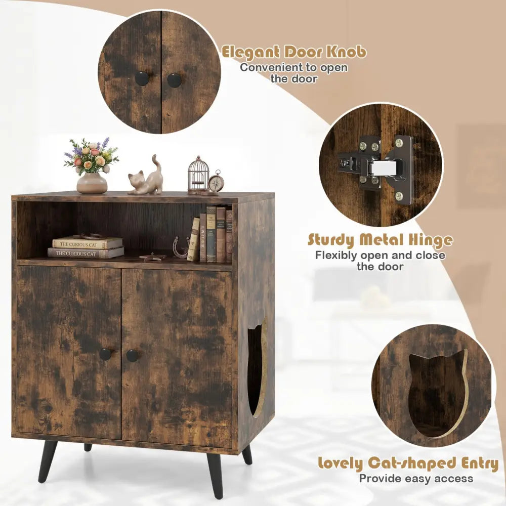 Industrial Cat Litter Box Enclosure with Entry and Open Compartment-Brown - Brown - Cat Houses