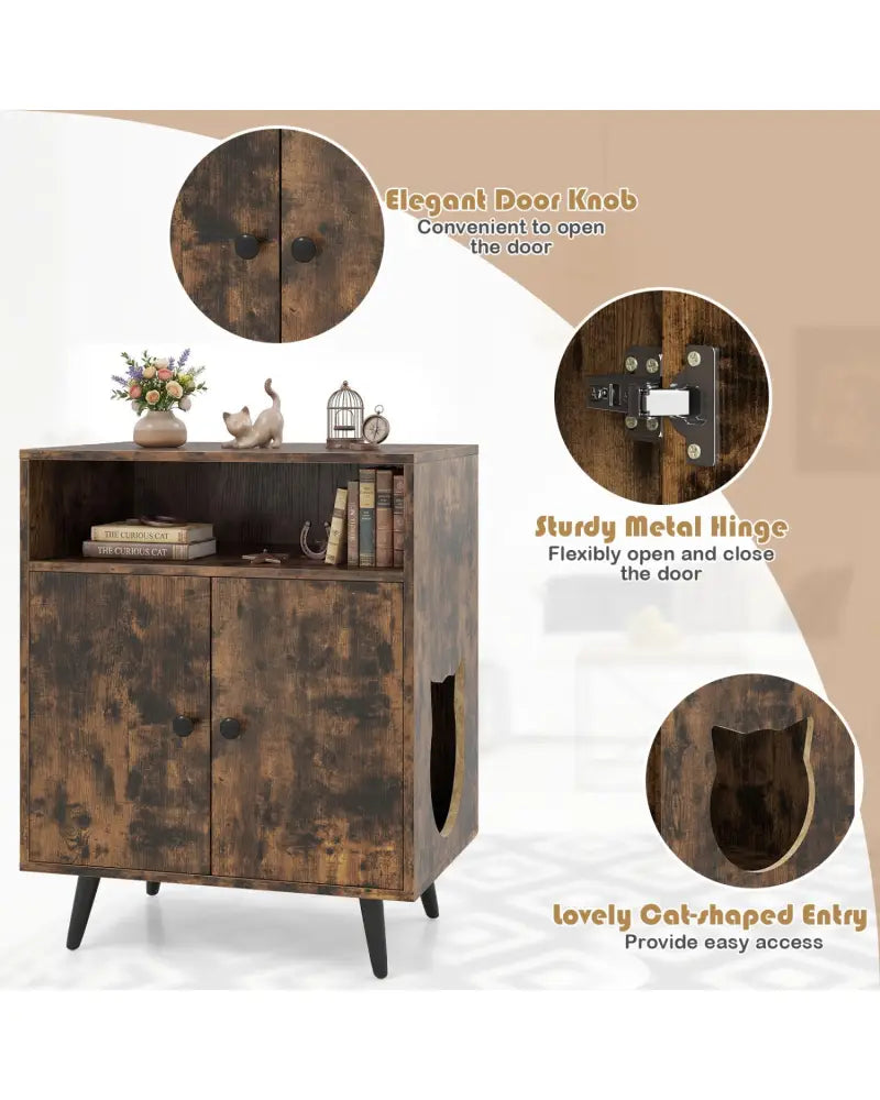 Industrial Cat Litter Box Enclosure with Entry and Open Compartment-Brown - Brown - Cat Houses