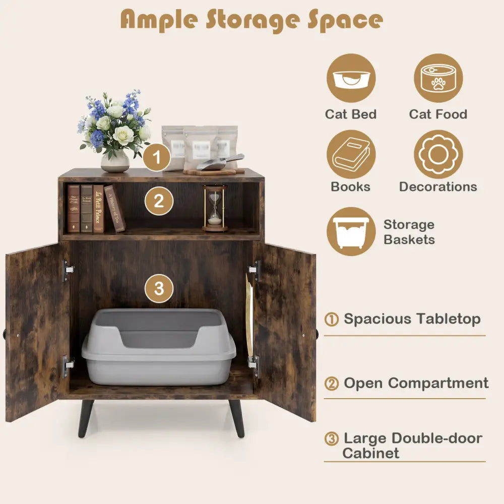 Industrial Cat Litter Box Enclosure with Entry and Open Compartment-Brown - Brown - Cat Houses