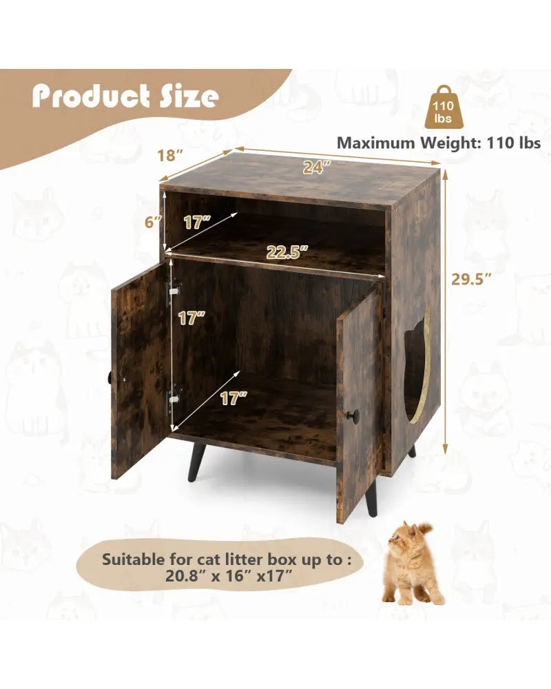 Industrial Cat Litter Box Enclosure with Entry and Open Compartment-Brown - Brown - Cat Houses