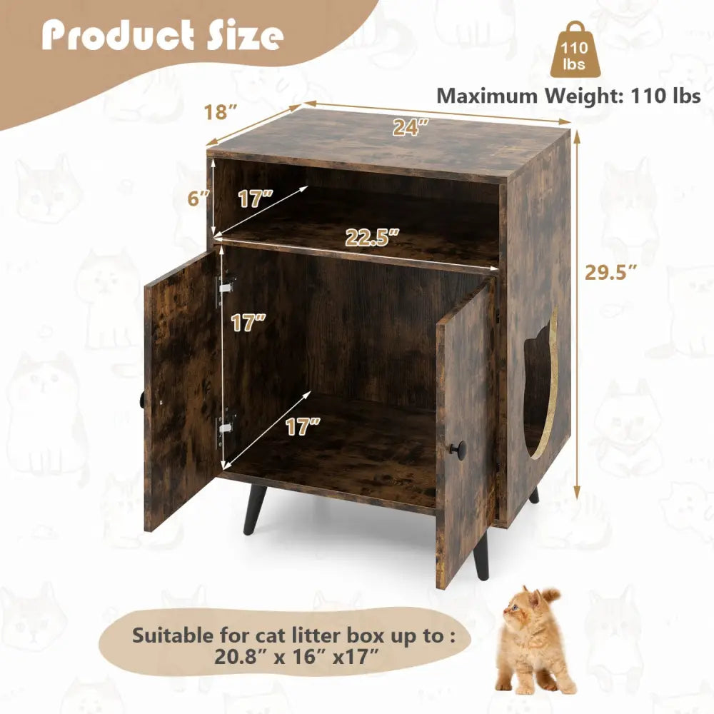Industrial Cat Litter Box Enclosure with Entry and Open Compartment-Brown - Brown - Cat Houses