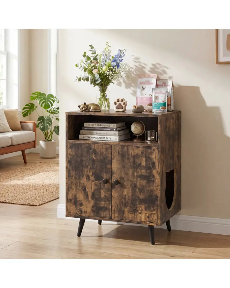 Industrial Cat Litter Box Enclosure with Entry and Open Compartment-Brown - Brown - Cat Houses
