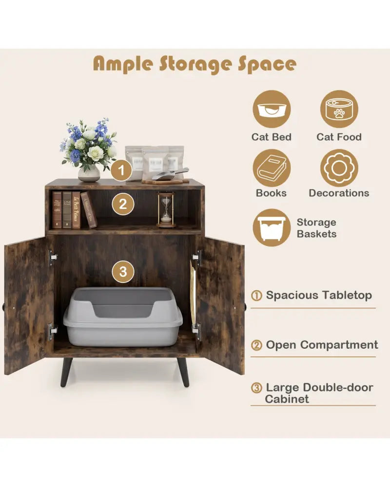 Industrial Cat Litter Box Enclosure with Entry and Open Compartment-Brown - Brown - Cat Houses
