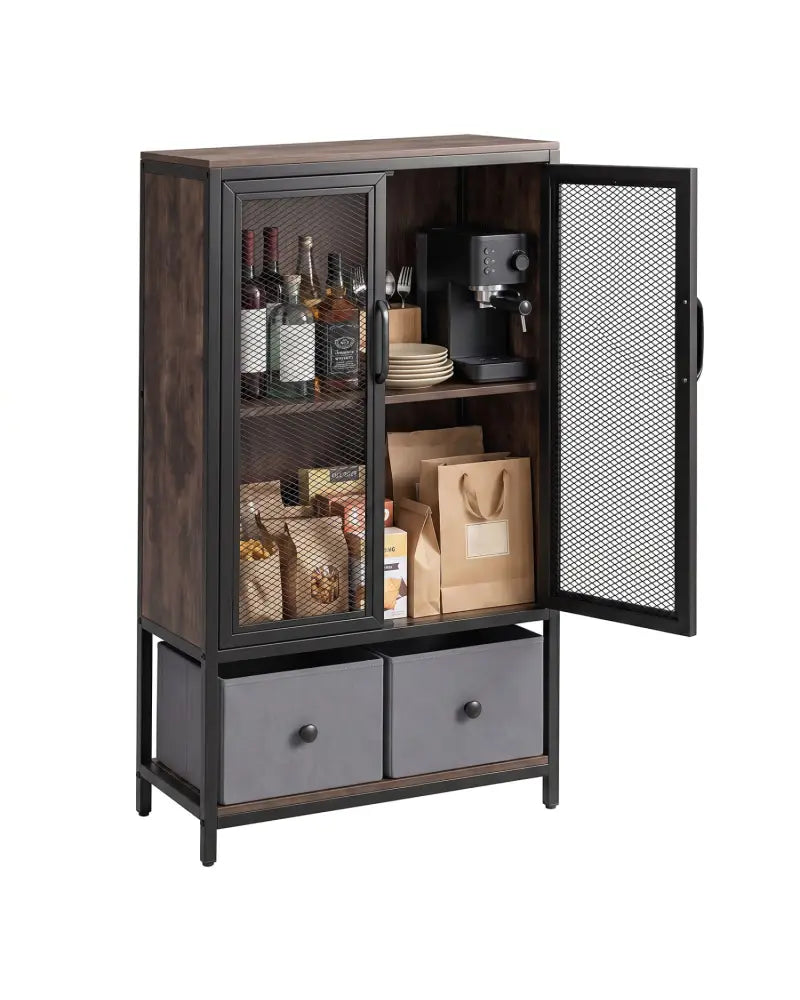 Industrial Coffee Bar Cabinet with 2-Tier Storage Compartment-Rustic Brown - Rustic Brown - Cabinets & Chests