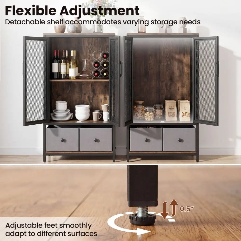 Industrial Coffee Bar Cabinet with 2-Tier Storage Compartment-Rustic Brown - Rustic Brown - Cabinets & Chests