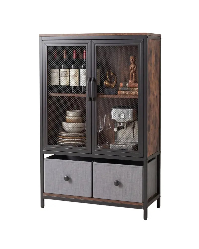 Industrial Coffee Bar Cabinet with 2-Tier Storage Compartment-Rustic Brown - Rustic Brown - Cabinets & Chests