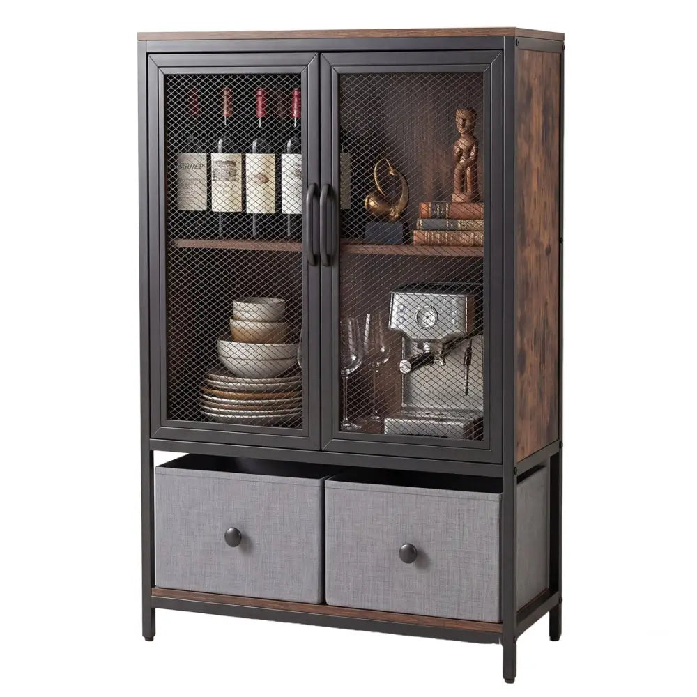 Industrial Coffee Bar Cabinet with 2-Tier Storage Compartment-Rustic Brown - Rustic Brown - Cabinets & Chests