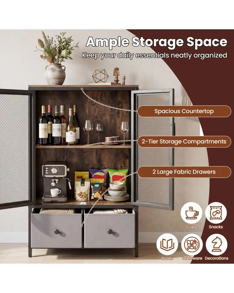 Industrial Coffee Bar Cabinet with 2-Tier Storage Compartment-Rustic Brown - Rustic Brown - Cabinets & Chests