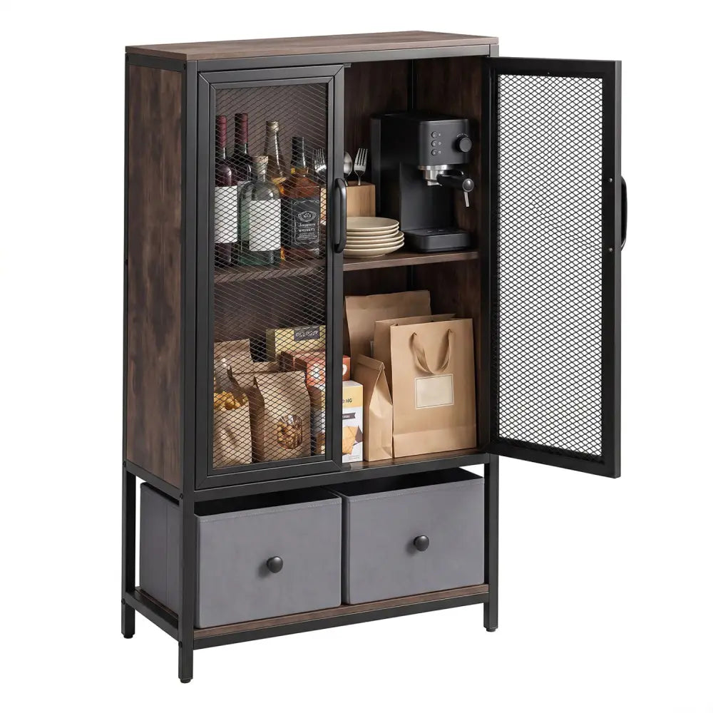 Industrial Coffee Bar Cabinet with 2-Tier Storage Compartment-Rustic Brown - Rustic Brown - Cabinets & Chests