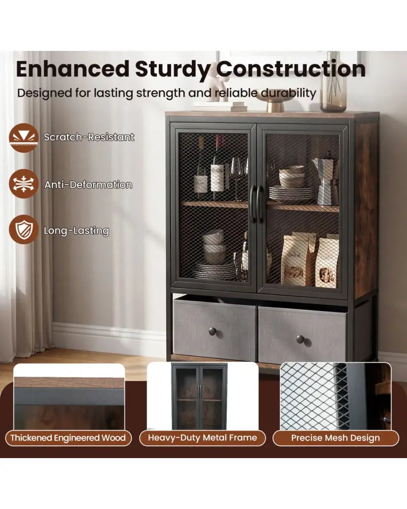 Industrial Coffee Bar Cabinet with 2-Tier Storage Compartment-Rustic Brown - Rustic Brown - Cabinets & Chests