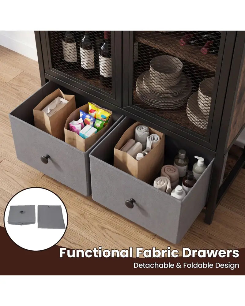 Industrial Coffee Bar Cabinet with 2-Tier Storage Compartment-Rustic Brown - Rustic Brown - Cabinets & Chests