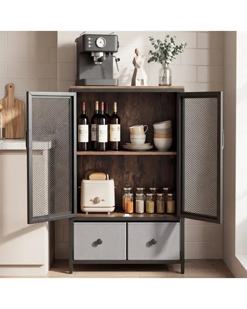 Industrial Coffee Bar Cabinet with 2-Tier Storage Compartment-Rustic Brown - Rustic Brown - Cabinets & Chests