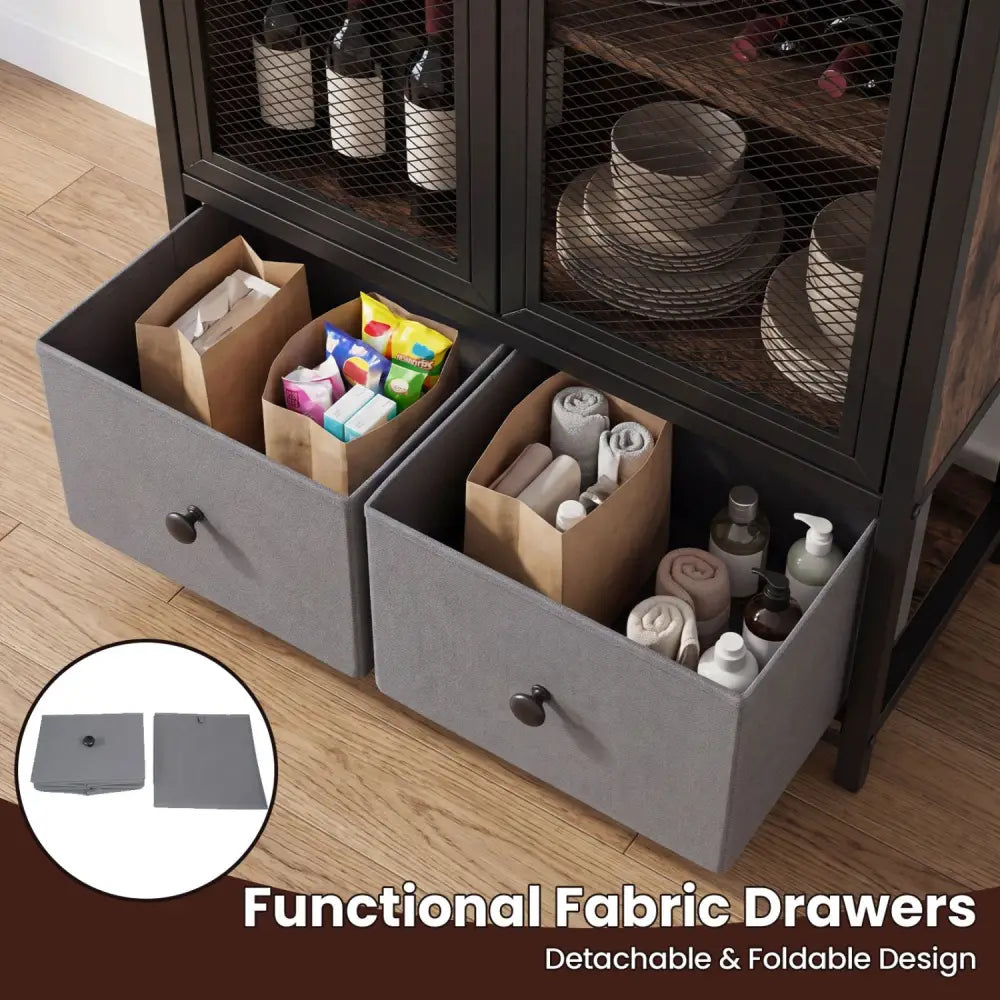 Industrial Coffee Bar Cabinet with 2-Tier Storage Compartment-Rustic Brown - Rustic Brown - Cabinets & Chests