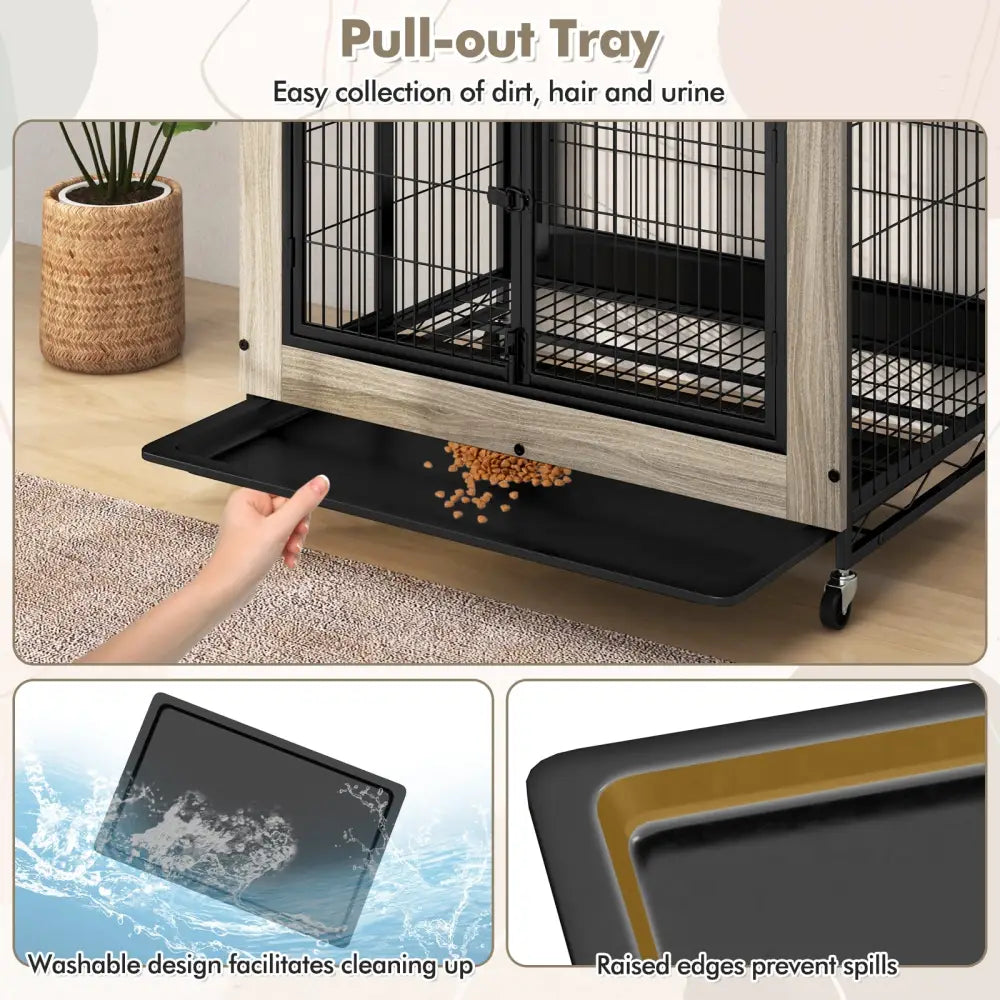 Industrial Dog Kennel Dog Crate Furniture with Storage Shelves-Gray - Gray - Dog Kennels
