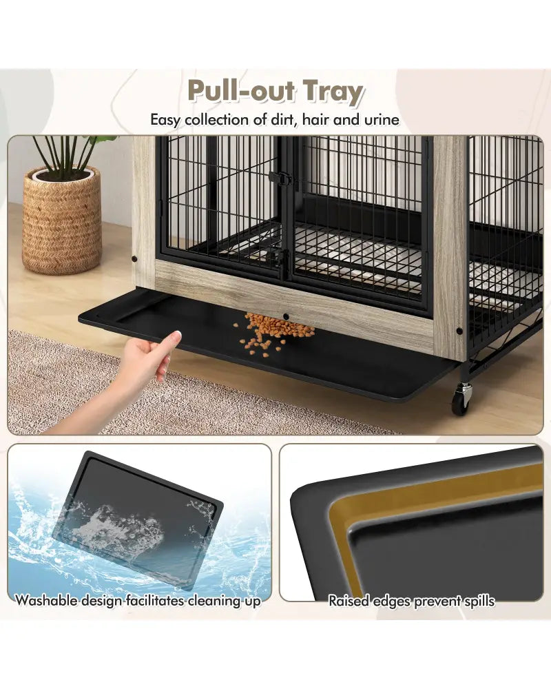 Industrial Dog Kennel Dog Crate Furniture with Storage Shelves-Gray - Gray - Dog Kennels