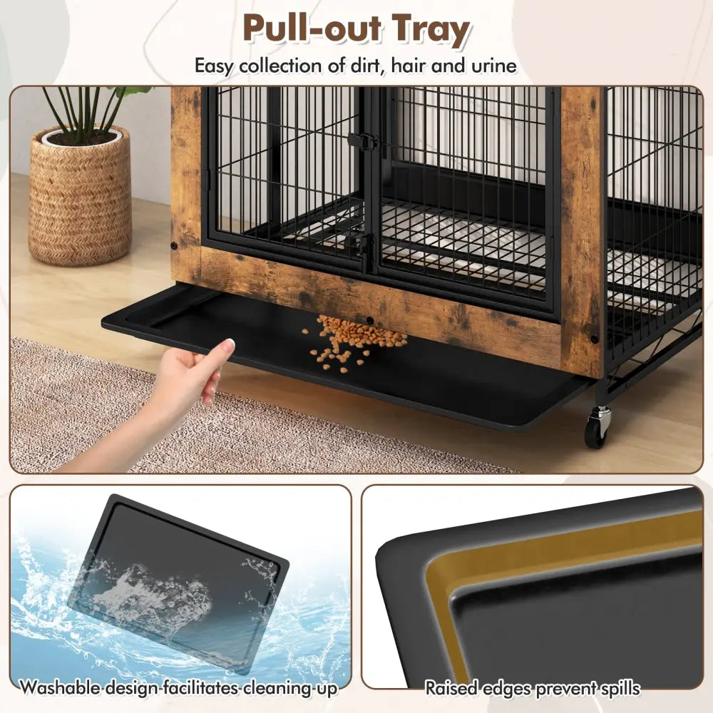 Industrial Dog Kennel Dog Crate Furniture with Storage Shelves-Rustic Brown - Rustic Brown - Dog Kennels