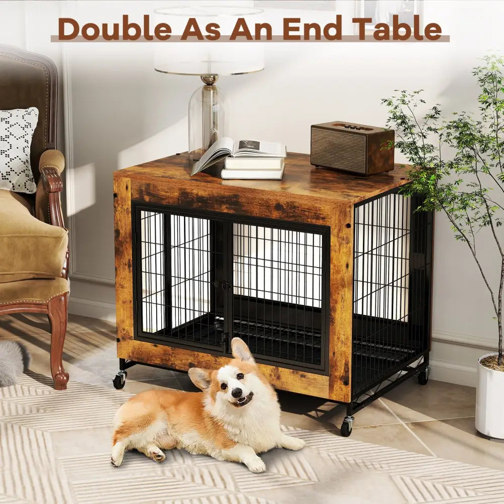 Industrial Dog Kennel with Flip-up Top 3 Lockable Doors and Removable Tray-Rustic Brown - Rustic Brown - Dog Kennels
