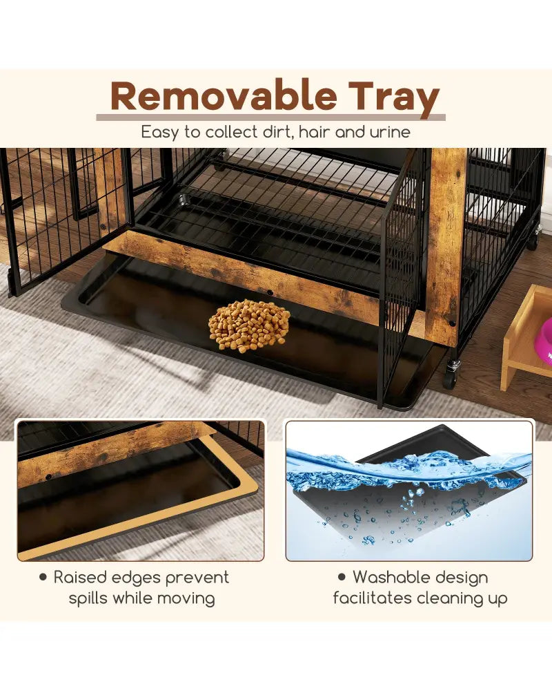 Industrial Dog Kennel with Flip-up Top 3 Lockable Doors and Removable Tray-Rustic Brown - Rustic Brown - Dog Kennels