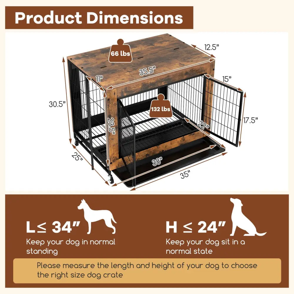 Industrial Dog Kennel with Flip-up Top 3 Lockable Doors and Removable Tray-Rustic Brown - Rustic Brown - Dog Kennels