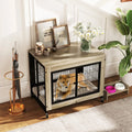 Industrial Dog Kennel with Flip-up Top 3 Lockable Doors and Removable Tray-Gray - Gray - Dog Kennels