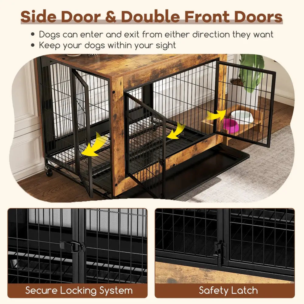 Industrial Dog Kennel with Flip-up Top 3 Lockable Doors and Removable Tray-Rustic Brown - Rustic Brown - Dog Kennels