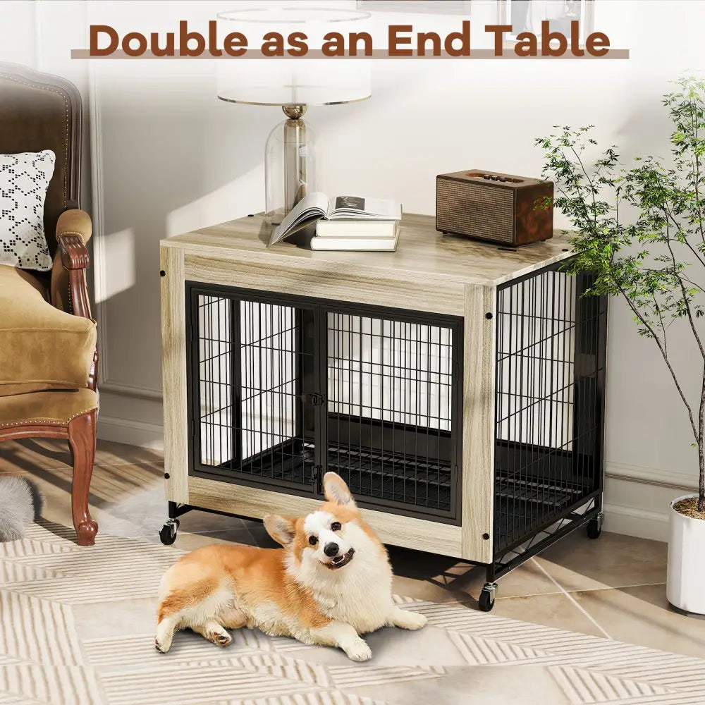 Industrial Dog Kennel with Flip-up Top 3 Lockable Doors and Removable Tray-Gray - Gray - Dog Kennels