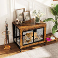Industrial Dog Kennel with Flip-up Top 3 Lockable Doors and Removable Tray-Rustic Brown - Rustic Brown - Dog Kennels