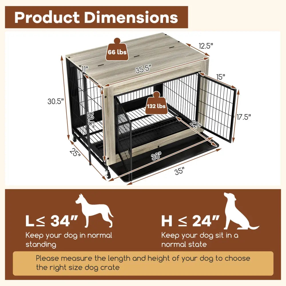 Industrial Dog Kennel with Flip-up Top 3 Lockable Doors and Removable Tray-Gray - Gray - Dog Kennels
