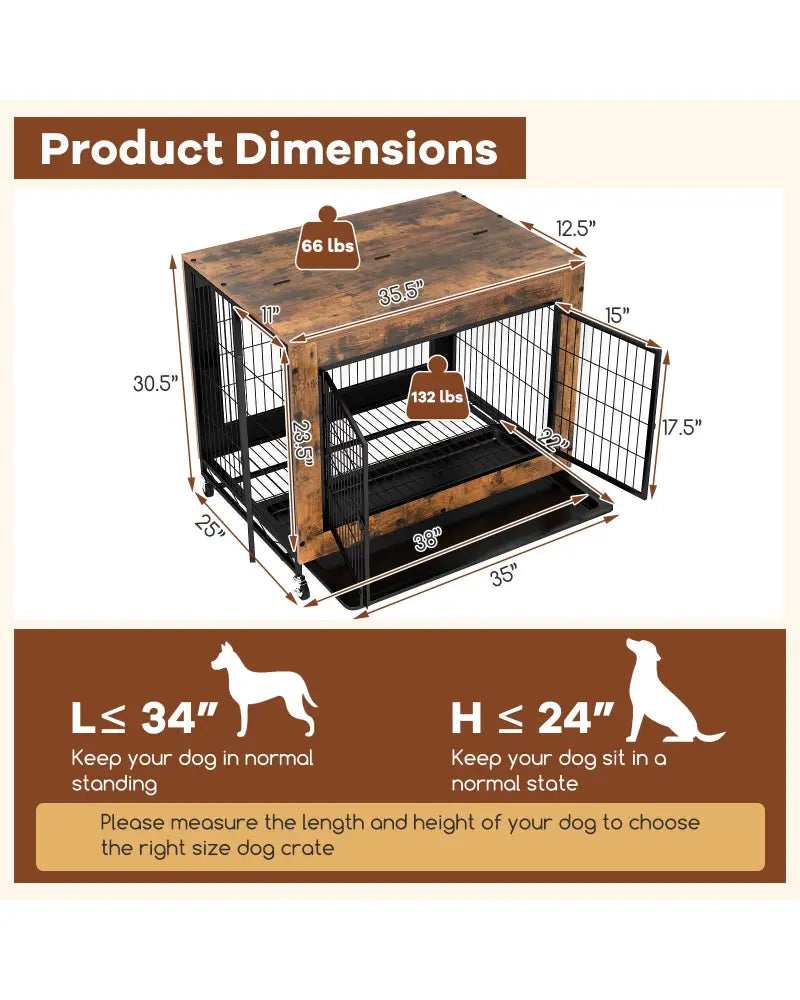 Industrial Dog Kennel with Flip-up Top 3 Lockable Doors and Removable Tray-Rustic Brown - Rustic Brown - Dog Kennels