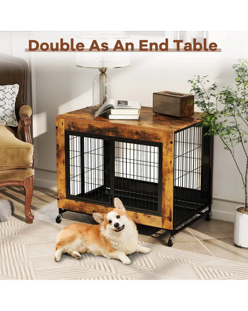 Industrial Dog Kennel with Flip-up Top 3 Lockable Doors and Removable Tray-Rustic Brown - Rustic Brown - Dog Kennels