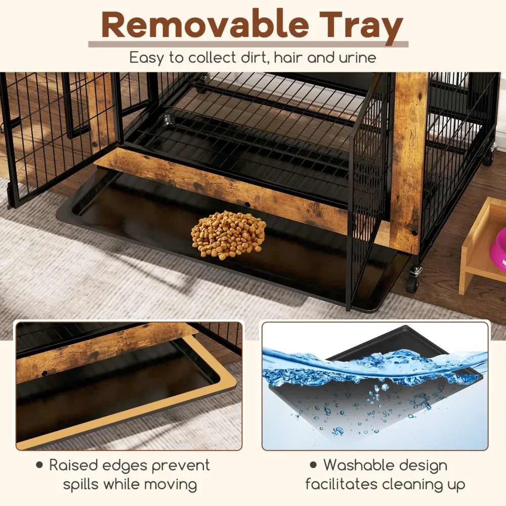 Industrial Dog Kennel with Flip-up Top 3 Lockable Doors and Removable Tray-Rustic Brown - Rustic Brown - Dog Kennels