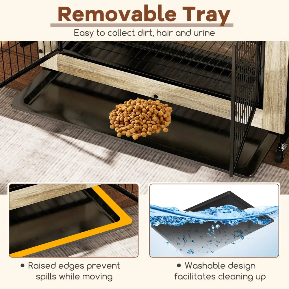Industrial Dog Kennel with Flip-up Top 3 Lockable Doors and Removable Tray-Gray - Gray - Dog Kennels