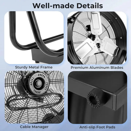 Industrial Drum Fan with 2 Wheels and 360-Degree Adjustable Tilt-Black Costway