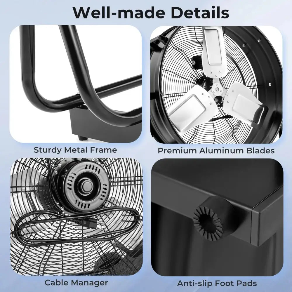 Industrial Drum Fan with 2 Wheels and 360-Degree Adjustable Tilt-Black Costway