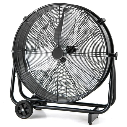 Industrial Drum Fan with 2 Wheels and 360-Degree Adjustable Tilt-Black Costway