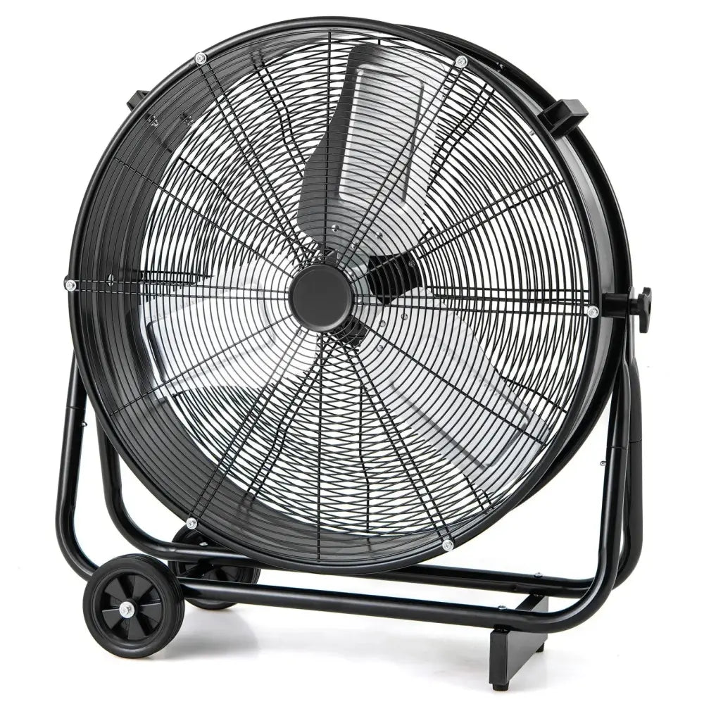 Industrial Drum Fan with 2 Wheels and 360-Degree Adjustable Tilt-Black Costway