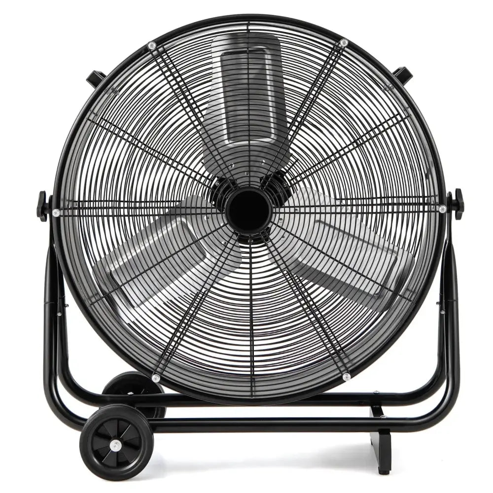 Industrial Drum Fan with 2 Wheels and 360-Degree Adjustable Tilt-Black Costway