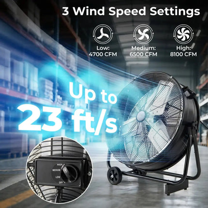 Industrial Drum Fan with 2 Wheels and 360-Degree Adjustable Tilt-Black Costway