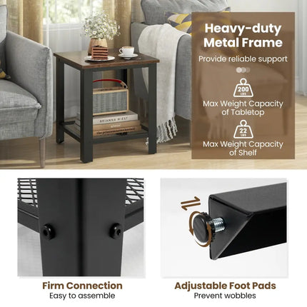 Industrial End Table 2-Tier Side Table-Black - Black - End & Side Tables