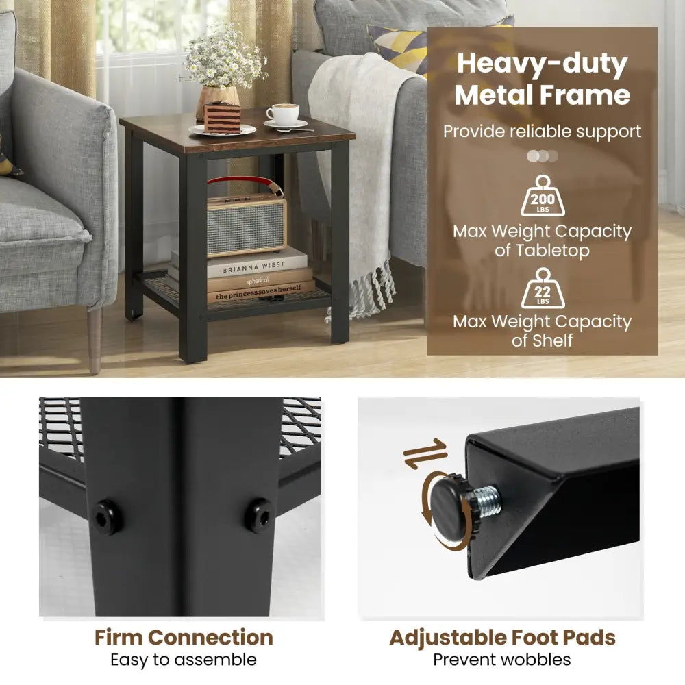 Industrial End Table 2-Tier Side Table-Black - Black - End & Side Tables