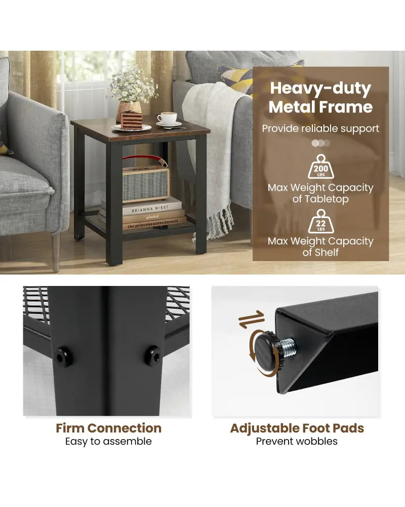 Industrial End Table 2-Tier Side Table-Black - Black - End & Side Tables