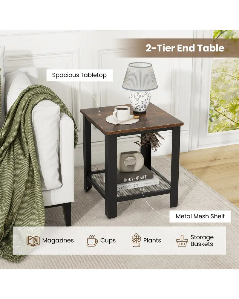 Industrial End Table 2-Tier Side Table-Black - Black - End & Side Tables
